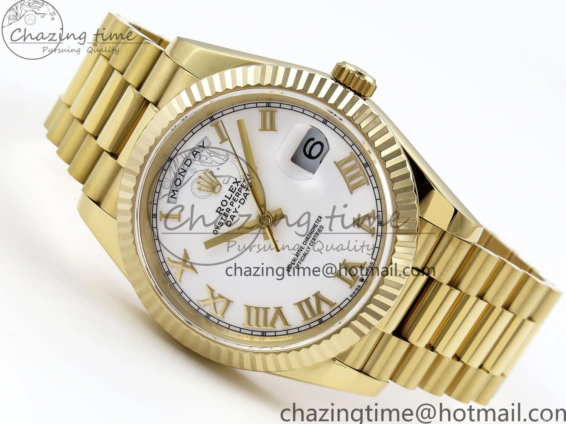 0518 Day Date 40 YG JDF Gain Weight 904L Steel White Roman Dial on President Bracelet VR3255 V Functional 1369